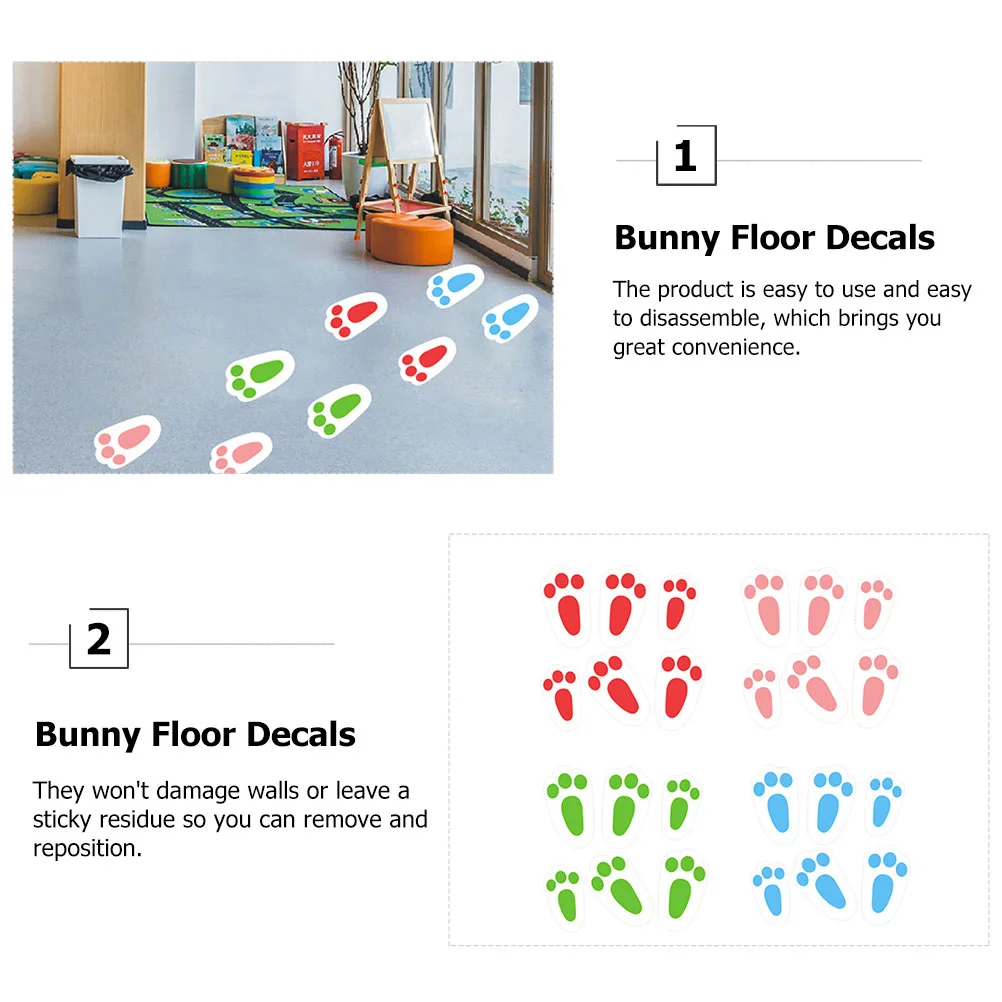 24 Pcs Cartoon Rabbit Floor Decals Durable Pvc Easter Bunny Feet Wall Decor Ceiling Clings Home Accessories Window