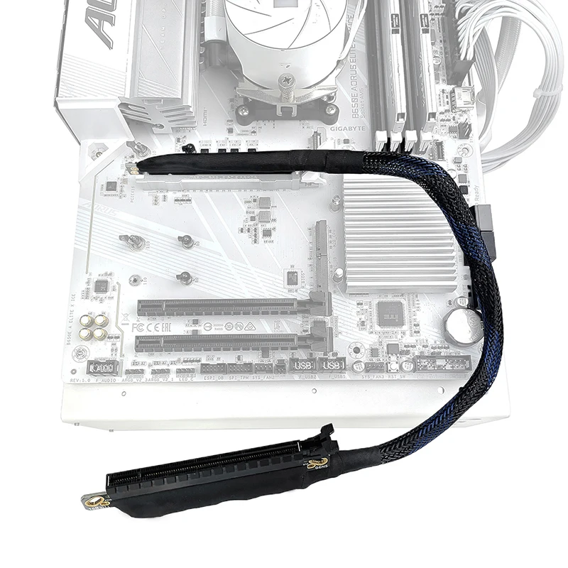 PCIe 5,0 x 16 Grafikkarten-Verlängerungskabel, versilbertes Adapterkabel, 270 180 Grad GEN5, verlustfreies GPU-Verlängerungskabel, 64 GB – Detail 28