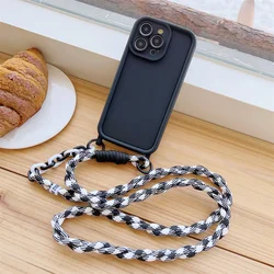 Lanyard Crossbody Neck Cord Case with Soft Lens Protection and Matte Finish - iPhone 15 Plus (Black)