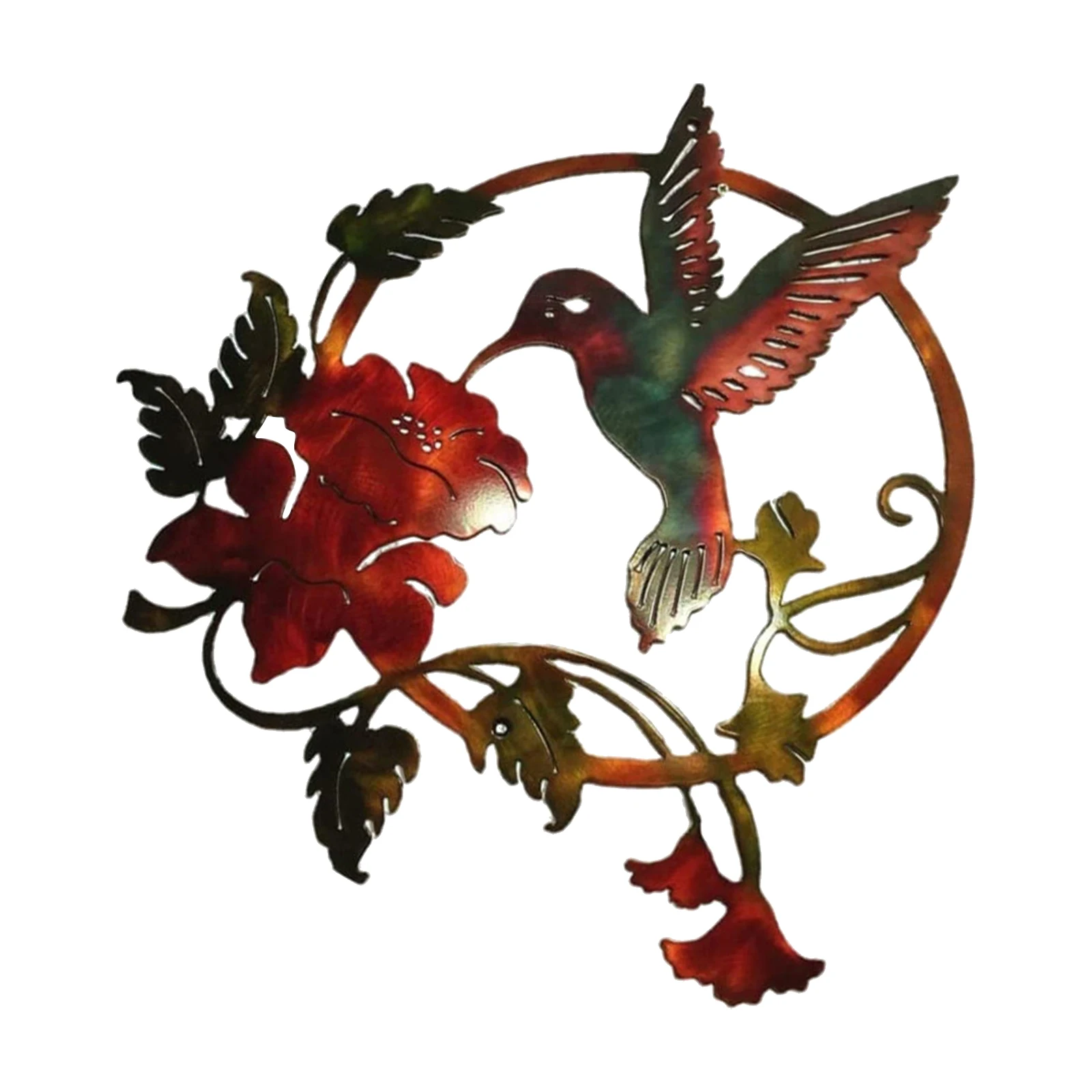 

Round Metal Bird Wall Art Decor Ornament Patio Colorful Hanging Decorations Sculptures For Living Room Bedroom Housewarming Gift