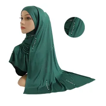 

Cotton Jersey Muslim Long Scarf With Beadings Modal Headscarf Islamic Hijab Wear Arabic Rectangular Headwrap Lady Shawl