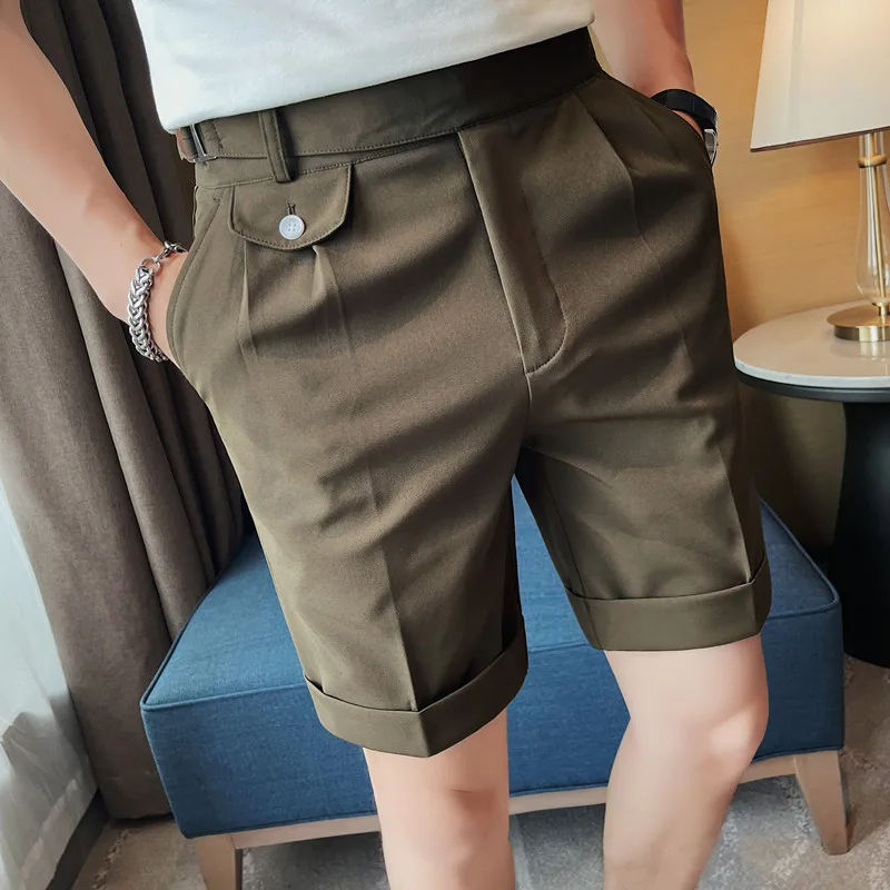 High Quality Summer High Waist Drape Formal Suit Shorts Men Clothing Fashion Business Casual Slim Fit Office Short Pants 29-36