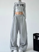 Y2K Harajuku Wide Leg Sweatpants Women Streetwear Baggy Oversize Gray Sports Pants High Waist Drawstring Casual Joggers Trousers - Image 2