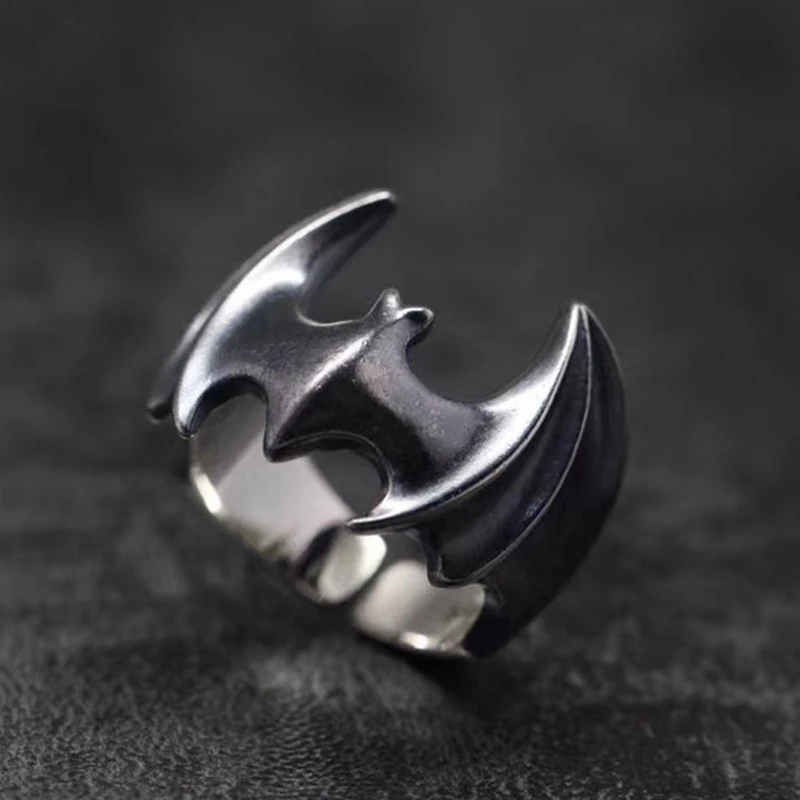 Finger Rings Vintage Bat Ring for Men Open Size Gun Black / Silver