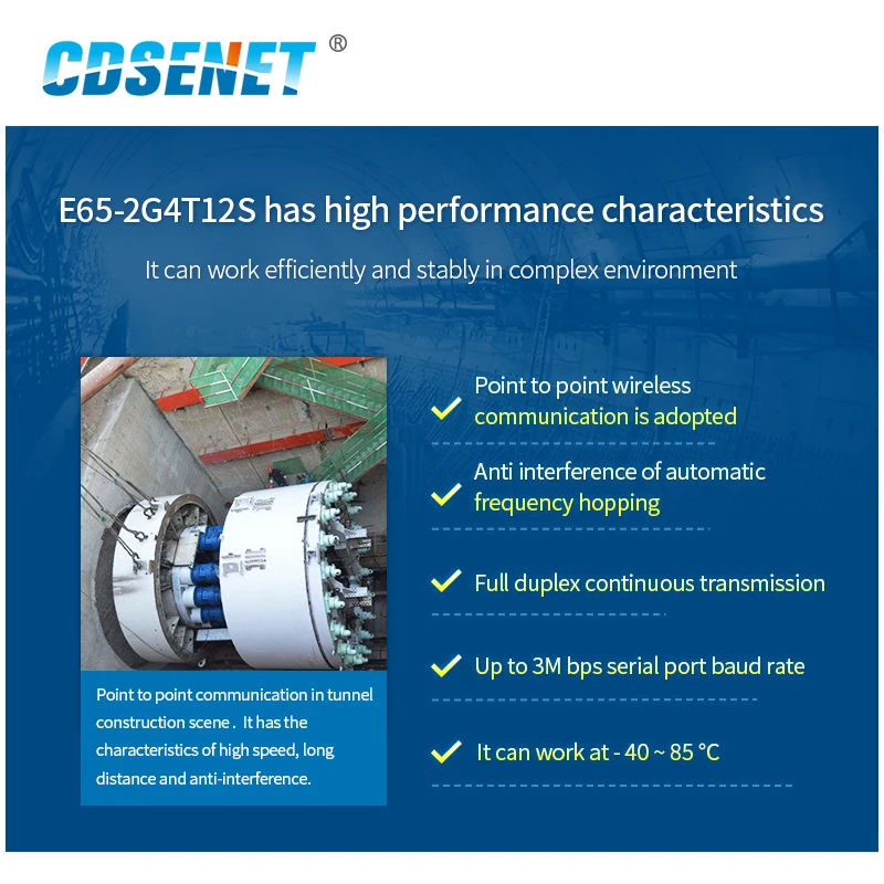 Full Duplex 2.4GHz RF Wireless Serial Module Transceiver 12dBm 800m IPEX Stamp Hole CDSENET E65-2G4T12S Continuous Transmission
