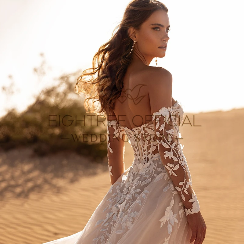 Eightree Boho A-Line Princess Wedding Dresses Sweetheart Appliques Tulle Bridal Dress Beach Wedding Ball Prom Gowns Customized