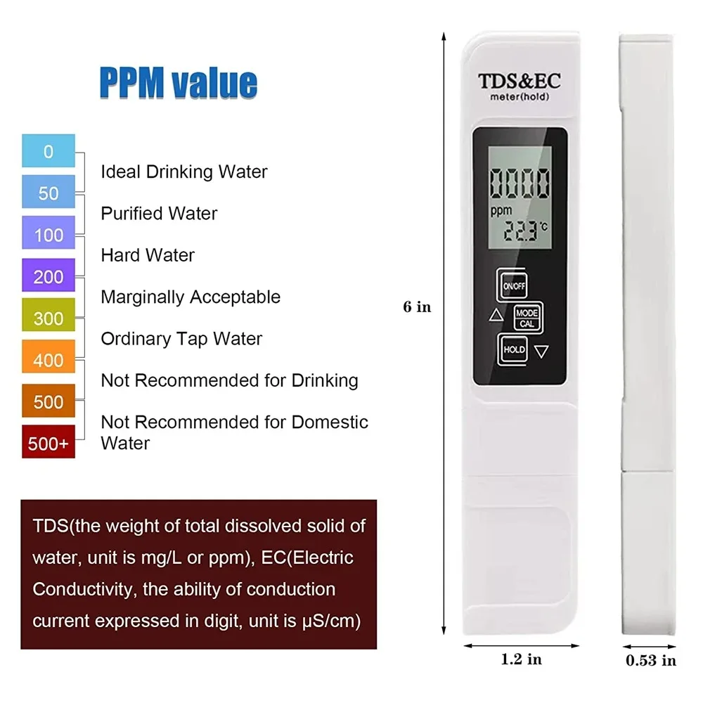 Water Tester Water Quality Detector Digital Water Quality Tester TDS EC Meter Range 0-9990 Multifunctional Water Purity Temperature Meter TEMP PPM Tester