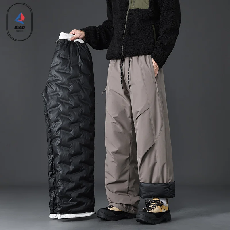2026 Ski Men Down Pants Thi Warm Du Down Loose Fit Winter Snow Peak Trousers Women Mid Waist Long Pants Harlan Sle Elastic Waist