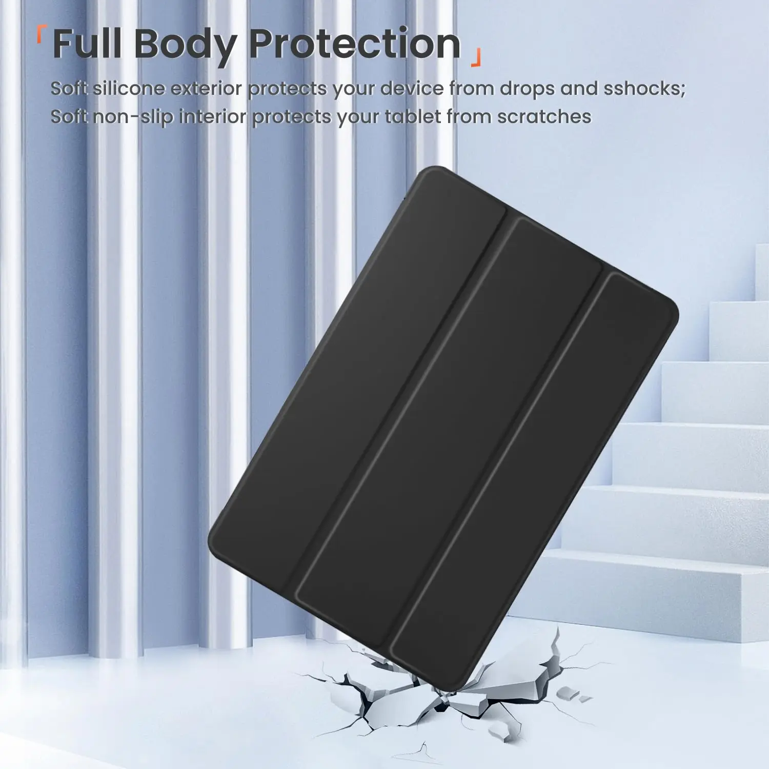 Premium Tri-Fold Magnetic Flip Stand Tablet Case - PU Leather Smart Cover with Soft Silicone Back