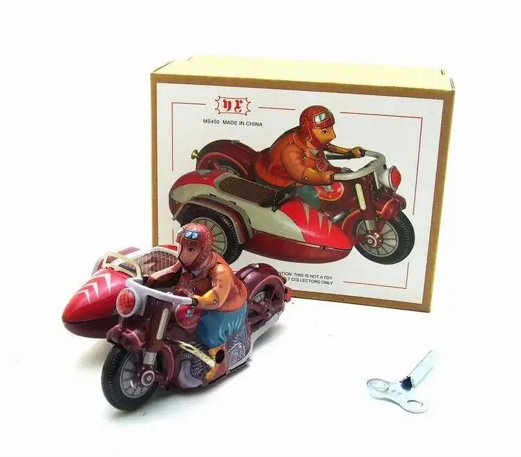 Adult Collection Retro Wind up toy Metal Tin motor tricycle robot Mechanical toy Clockwork figures model kids gift