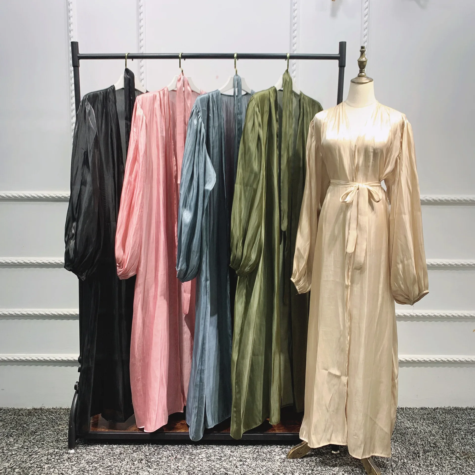 Eid Open Abaya Dubai Muslim Hijab Dress Bubble Sleeve Shining Turkey Abayas for Women Islamic Clothing Kimono Femme Musulmane