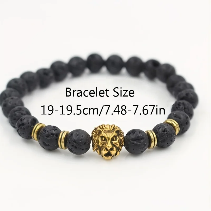 1pc Lava Volcanic Stone Bracelet With Fashionable Alloy Lion Head For Men - Image 2