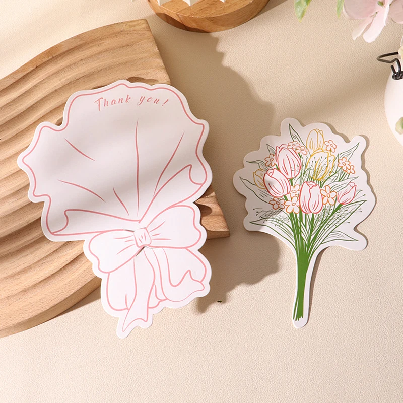 6/12Pcs Bouquet Greeting Card Paper Flower Thank-you Blessing Card for Wedding Birthday Party Mother's Day Handwritten Postcard