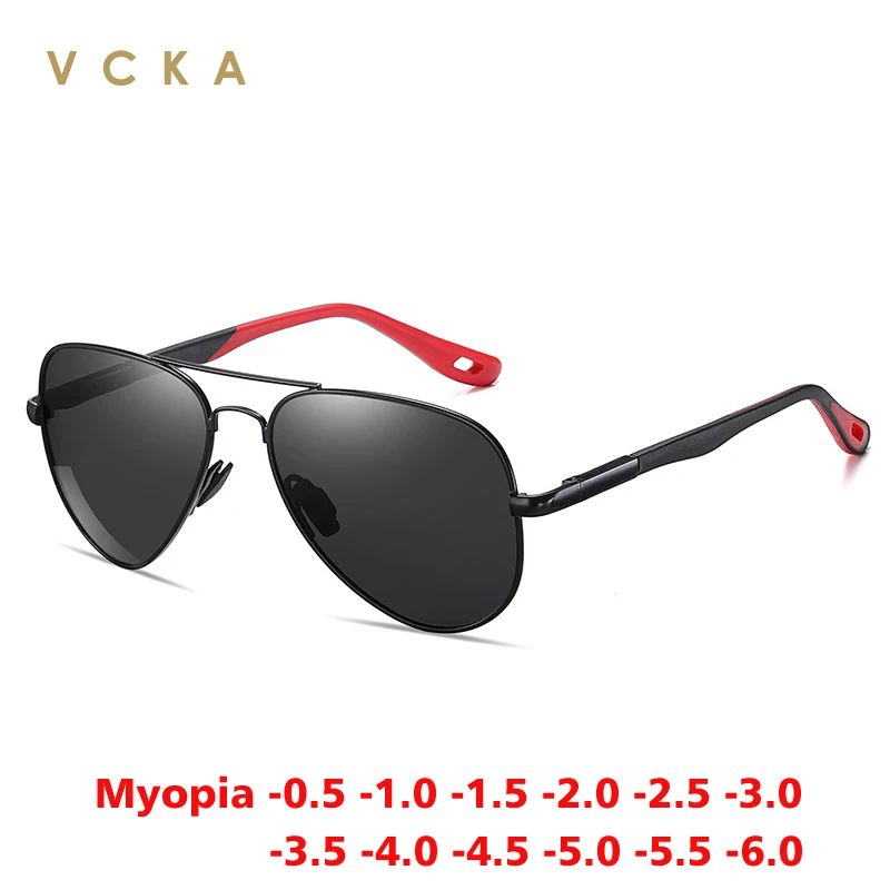 

VCKA Pilot Classic Myopia Sunglasses Men Women Polarized Fashion Goggles TR90 Driving Custom Prescription Glasses -0.50 to -6.0