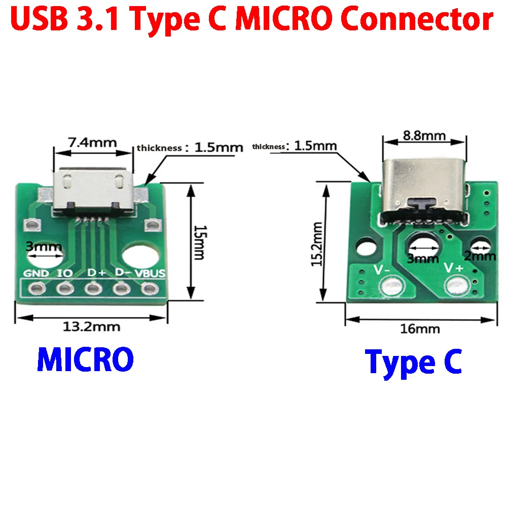 Usb 3.1 tipo c Micro Conector de Teste Pcb Placa Adaptador Soquete para Linha Dados Fio Transferência Cabo 100 Peças Lote