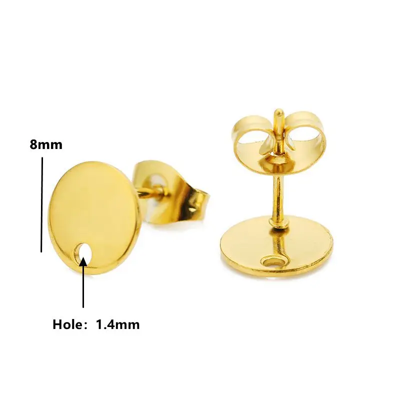 미니멀 블랙 남성용 지르콘 스테인리스 스틸 귀걸이 세트, 2mm, 10쌍 8 골드 스테인리스 스틸 러브 하트 이어 스터드, DIY 귀걸이 베이스, 쥬얼리 제작, 구멍 매달림, 매력 구성 요소 액세서리, 10 개