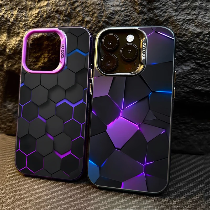 Fashion Honeycomb Building Block IMD Phone Case For iPhone 15 Pro Max 15 14 13 12 11 Pro XR XS 7 8 Plus Shockproof Back Cover
