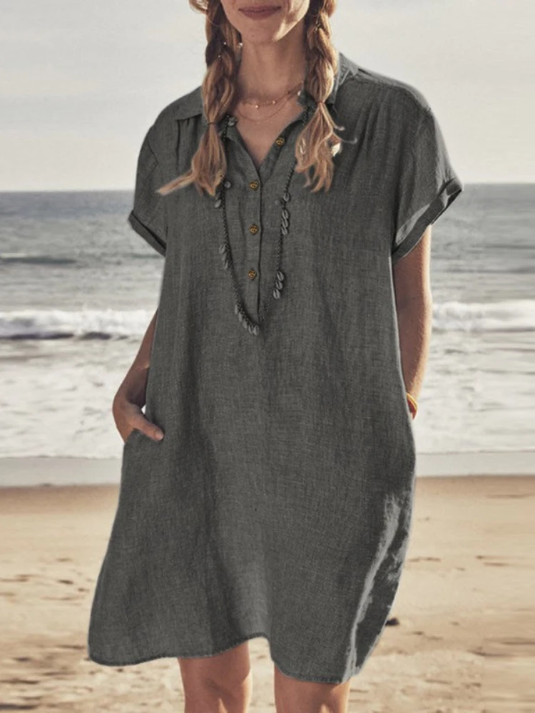 

New Fashion Women's Dress Turndown Collar Conventional Sleeve Casual Button Vestido Casual Party Dress for Women 2023