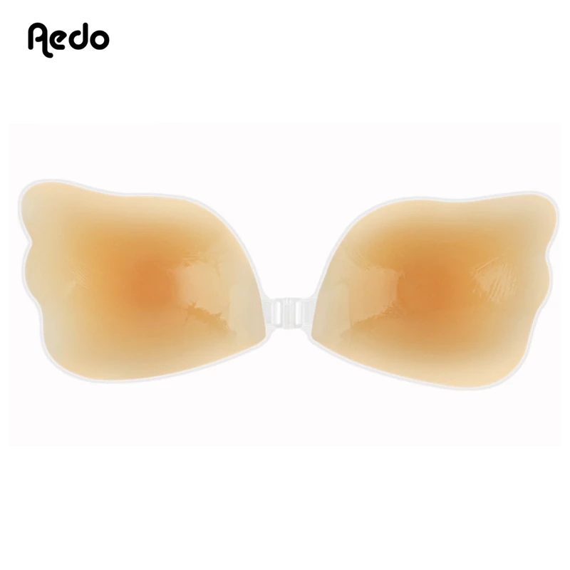 Aedo Wing New Shape 100% Silicone Self-adhesive Invisible Bra Women Sticky Reusable Front Clasp Push-up Seamless Nude Bra 6005GJ