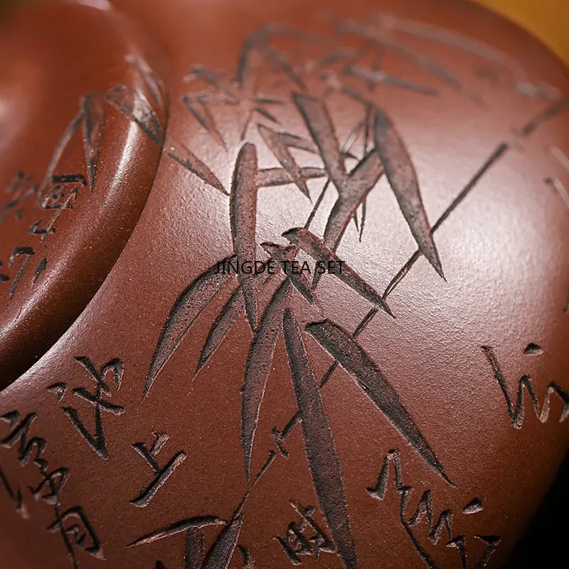 230ml Yixing Purple Clay Teapot Handmade Mineral Purple Mud Spoon Teapot Chinese Kung Fu Tea Set