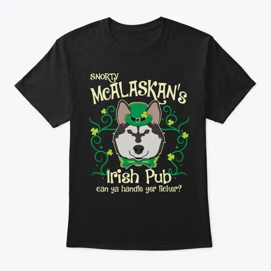 Alaskan Malamute Irish Pub Patricks Day T Shirt Maniche Lunghe O Corte