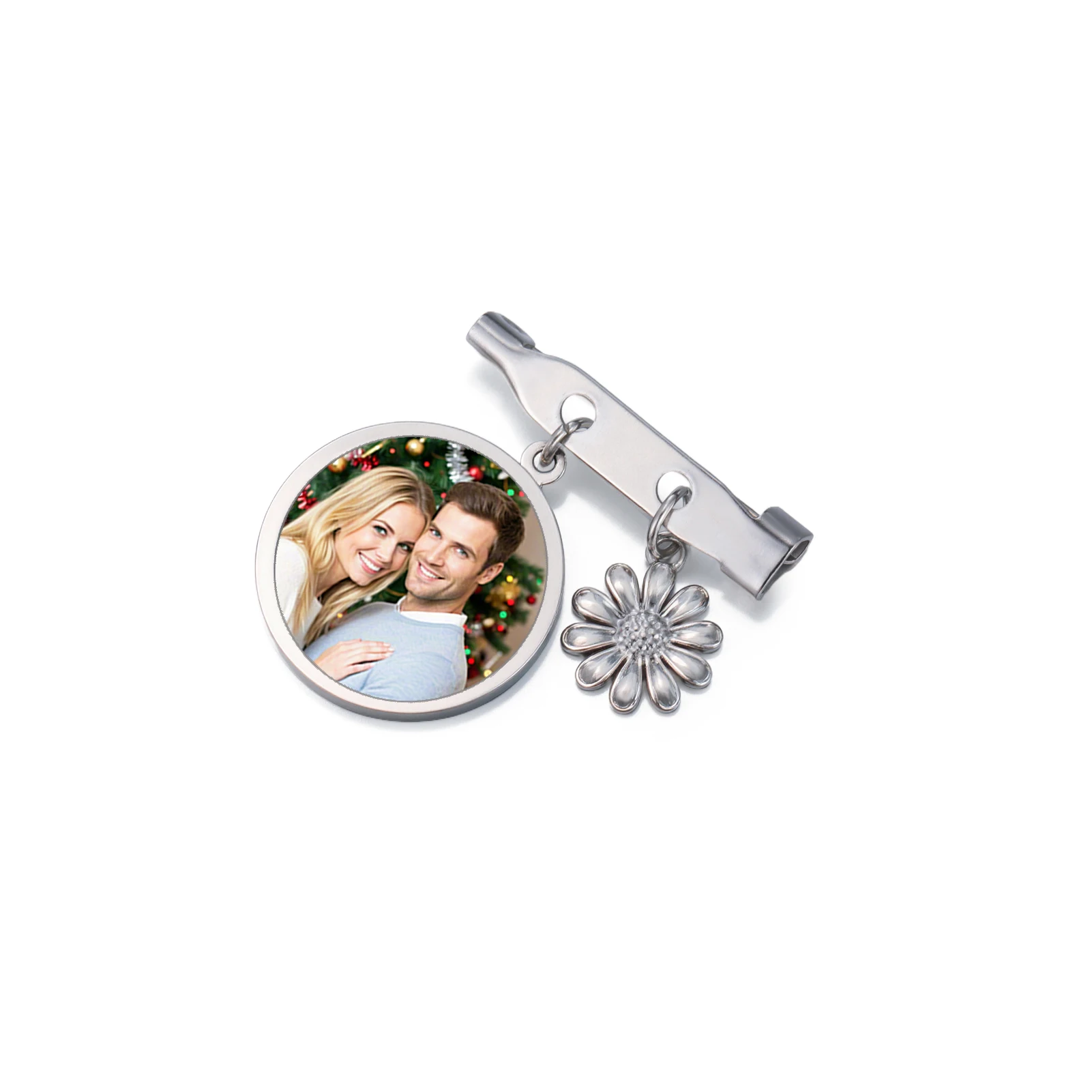 COOLTIME Benutzerdefinierte Foto Gänseblümchen Acht Blütenblatt Blume Anhänger Brosche Edelstahl Mode Personalisierte Bild Unisex Schmuck Geschenk – Detail 3