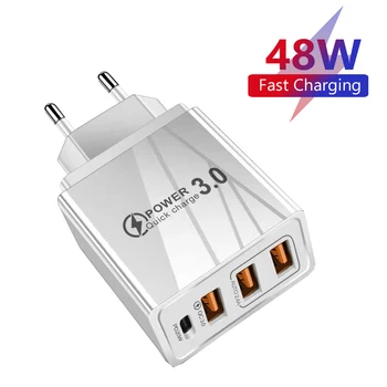 Caricatore rapido 48W 3USB Tipo C QC 3.0 Caricatore da muro portatile PD Carica rapida Spina UE/USA per Samsung Huawei Xiaomi Adattatore da parete per telefono
