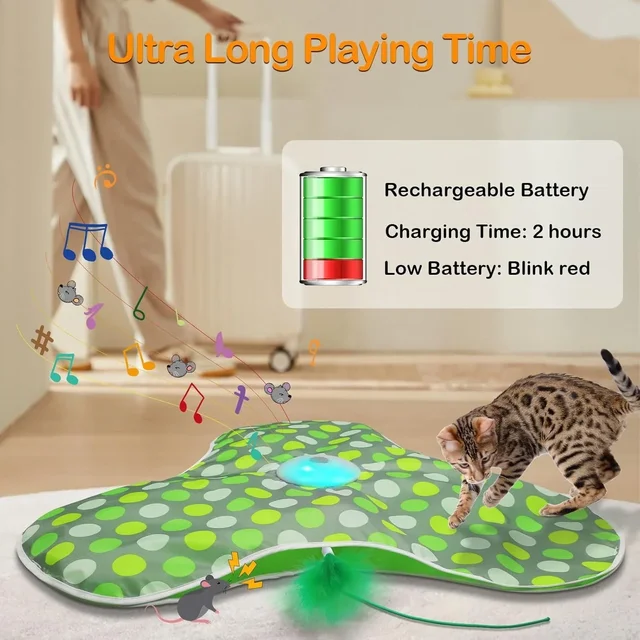 Smart Cat Toys Interactive Hide and Seek Cat Toy with Mouse Squeaky Motion Activated Moving Concealed Feathers Kitten Teaser Toy 6