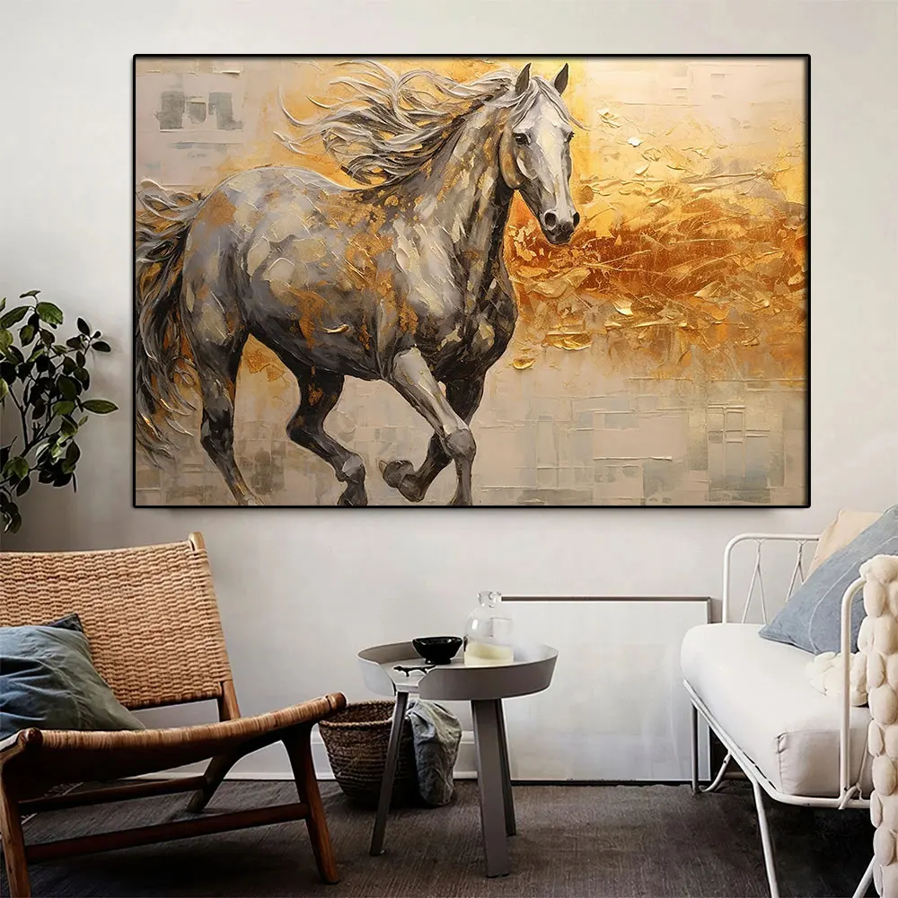 

Abstract Horse Art Painting Animals Poster And Print Texture Gold Pictrure For Room Home Farmhouse Wall Art Bedroon Decor Gift