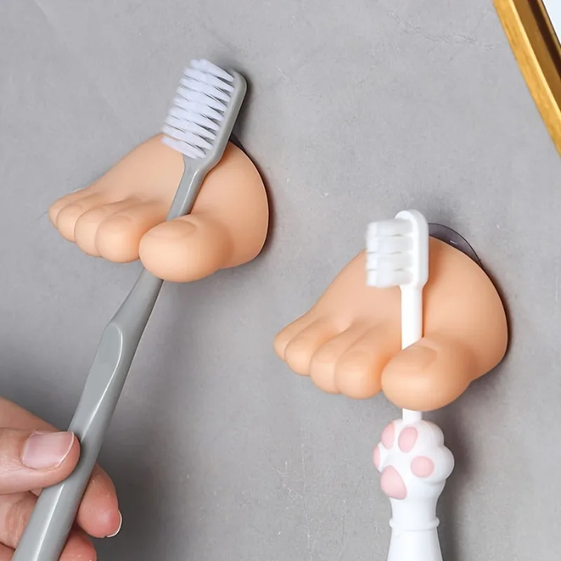 2Pcs Multifunctional Suction Cup Toothbrush Holder Funny Bathroom Decoration Storage Rack Small Clip toothbrush holder