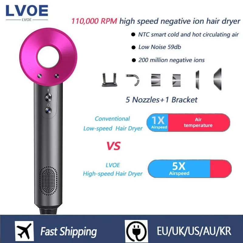 

Professional Leafless Hair Dryer Negative Ion Quick Drying Home Powerful 5 Attachment Constant Anion Electric Hair Dryer