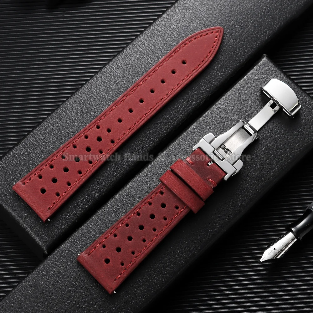 Vintage Leather Watch Strap - Universal Breathable Bracelet with Folding Buckle