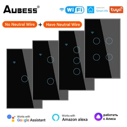 Aubess WiFi US Smart Light Switch Wireless Smart Switch Touch Sensor Panel Tuya Smart Life APP Control Support Alexa Google Home