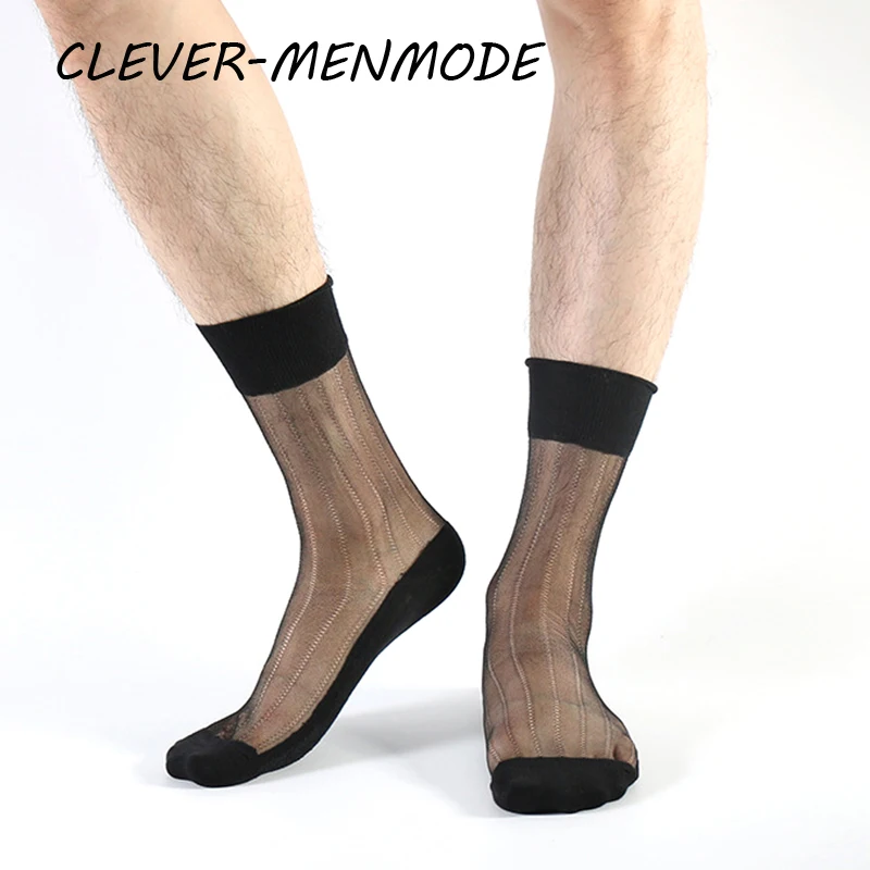 

Men's Sexy Stockings Lace Solid Color Socks Transparent see-through Mesh Business Ultra-Thin Transparent Mid-Tube Socks