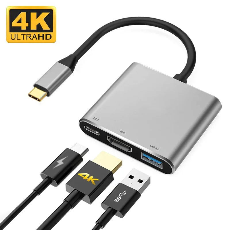 Для Apple TV 3-в-1 USB C к HDMI мультипорту Thunderbolt 3 адаптер HDMI 4K 30 Гц Выход USB 3.0 порт PD 100 Вт порт для быстрой зарядки