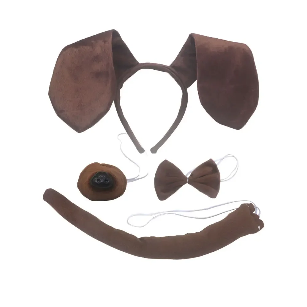 Puppy Dog Set Ears Headband Bowtie Fake Nose Tail Animal Accessories for Party Brown Black Halloween Costume Cosplay anime cosplay props animal cosplay costume