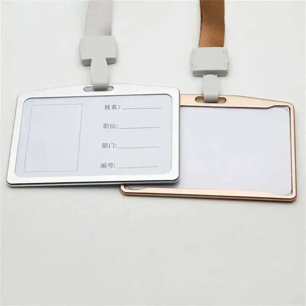 Metal Vertical And Horizontal Work Id Badge Card Holder Name Tags School Pass Card Holder With Neck Lanyard