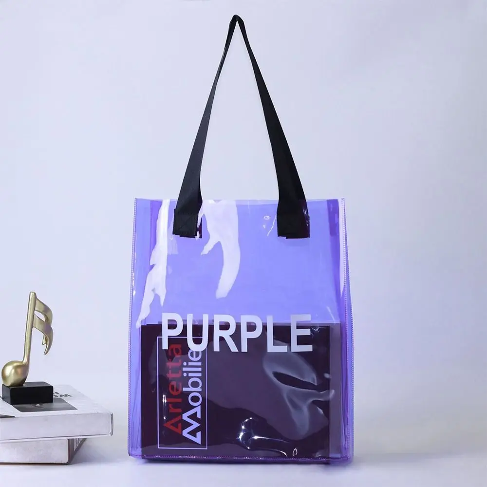Transparente Tragetasche, große Kapazität, durchsichtige Handtaschen, tragbare PVC-Gelee, wasserdichte Einkaufstasche – Detail 13
