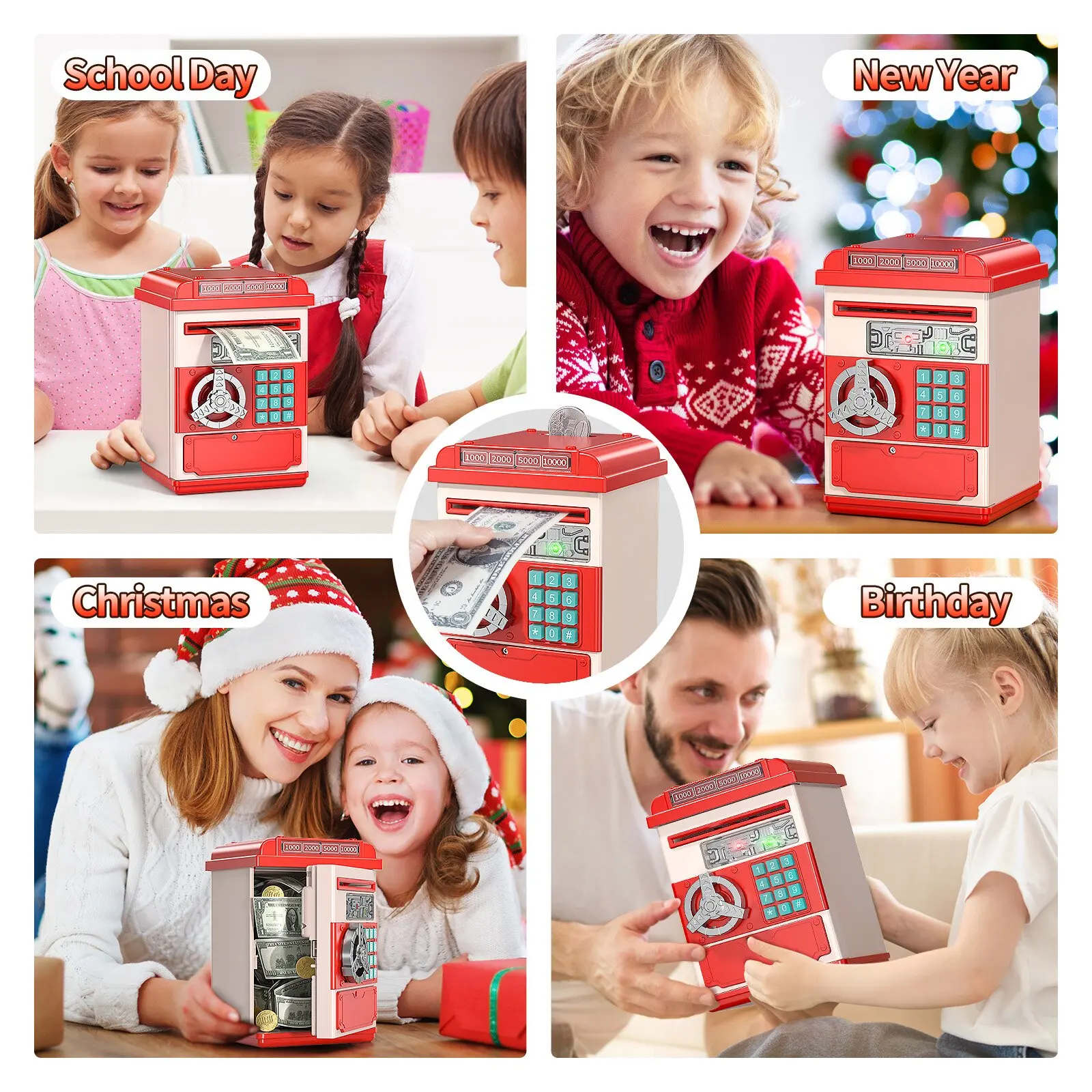 Large Electronic Money Coin Banks with Password Protection, Automatic Paper Money Scroll Saving Box, Great Gift for Kids Age 3+ 6