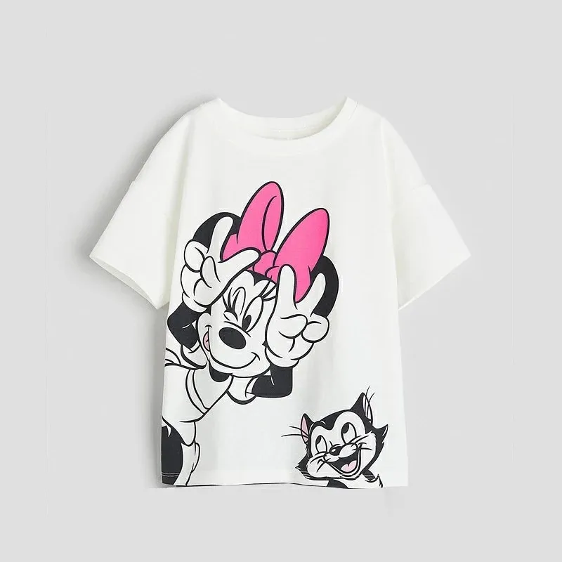 Girls TShirt Minnie Printed Short Sleeve Summer Clothes Fashion Casual Wear Round Neck Base Shirt New Child Cute Pullover Tops 5