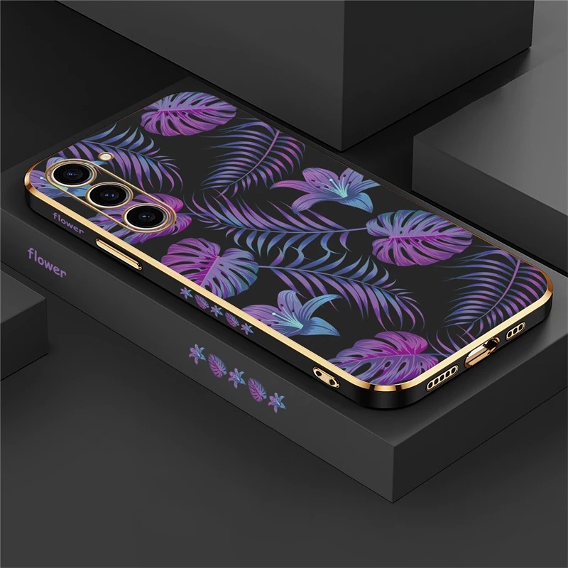 Tropical Plants Purple Leaf Shockproof Silicone Phone Cover