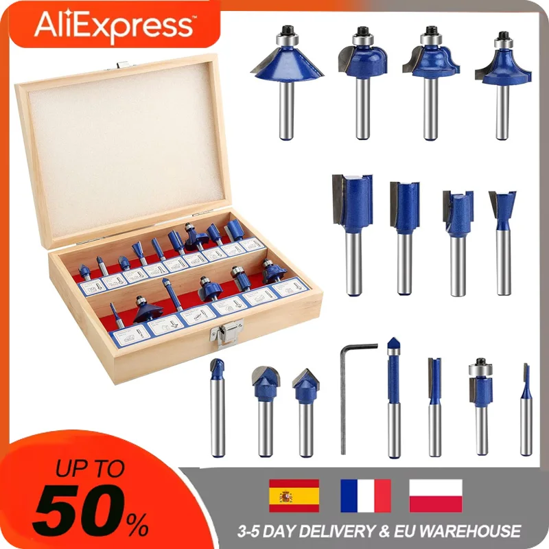 Jeu 4 Mèches Toupie Affleurante Biaxiale 1/4" Ou 1/2" - Outils Coupe Bois Qualité Industrielle
