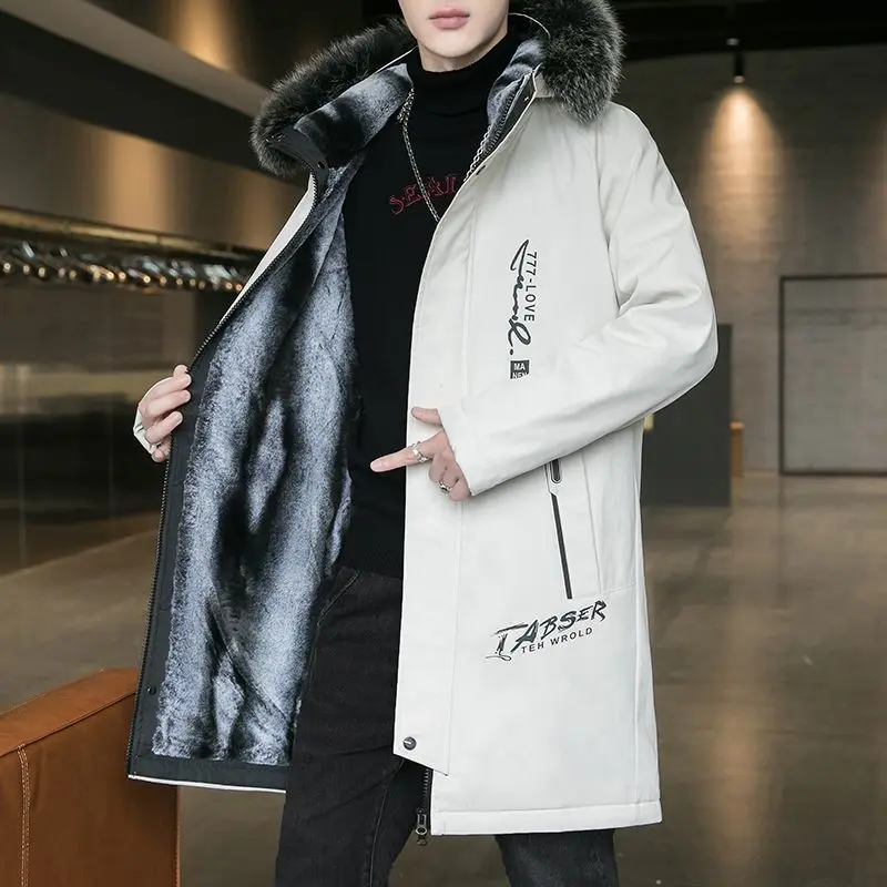 

M-4XL Mens Padded Parkas Jacket Autumn Winter Male Coats Fur Collar Zipper Letter Loose Keep Warm Simplicity Outerwear Hw148