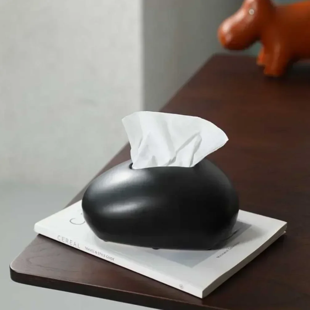 Nordic Tissue Box,Black Ceramic Paper Storage Case,Bedroom Living Room Decor,Napkin Holder，Minimalist style, Korean 3