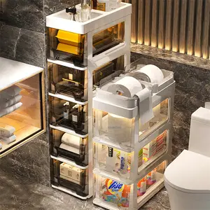 Armario de almacenamiento con cajones para baño, mueble de plástico para  cocina, estrecho, multicapa - AliExpress