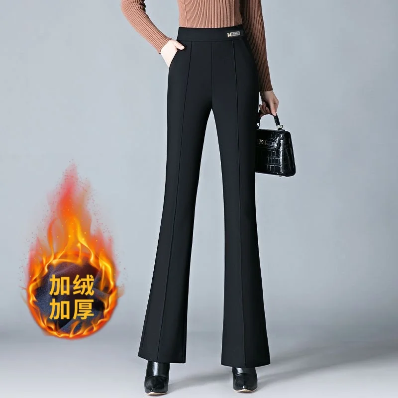 Black [fleece-lined & extra thick] flare pants with butterfly logo