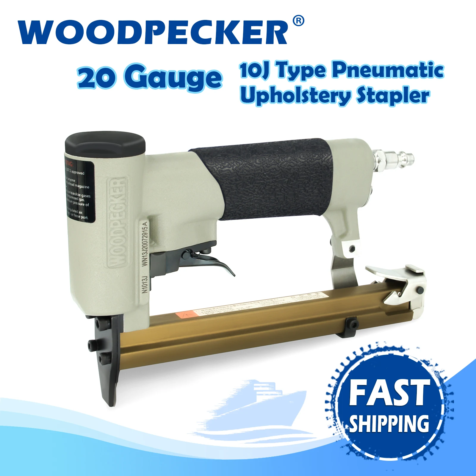 WOODPECKER N1013J 20 Gauge 10J Type Pneumatic Upholstery Stapler, Fits 11.2mm Crown 4-13mm Length Staples, for Woodworking