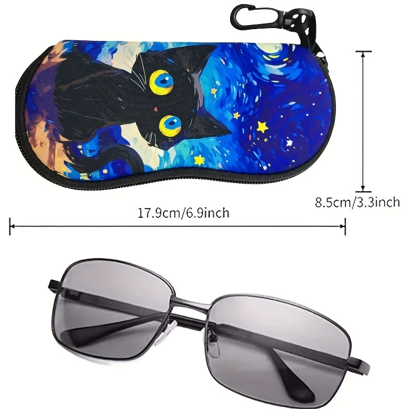 Starry Black Cat Printed Glasses Case Portable Storage Box Perfect Gift for Women Christmas Daily