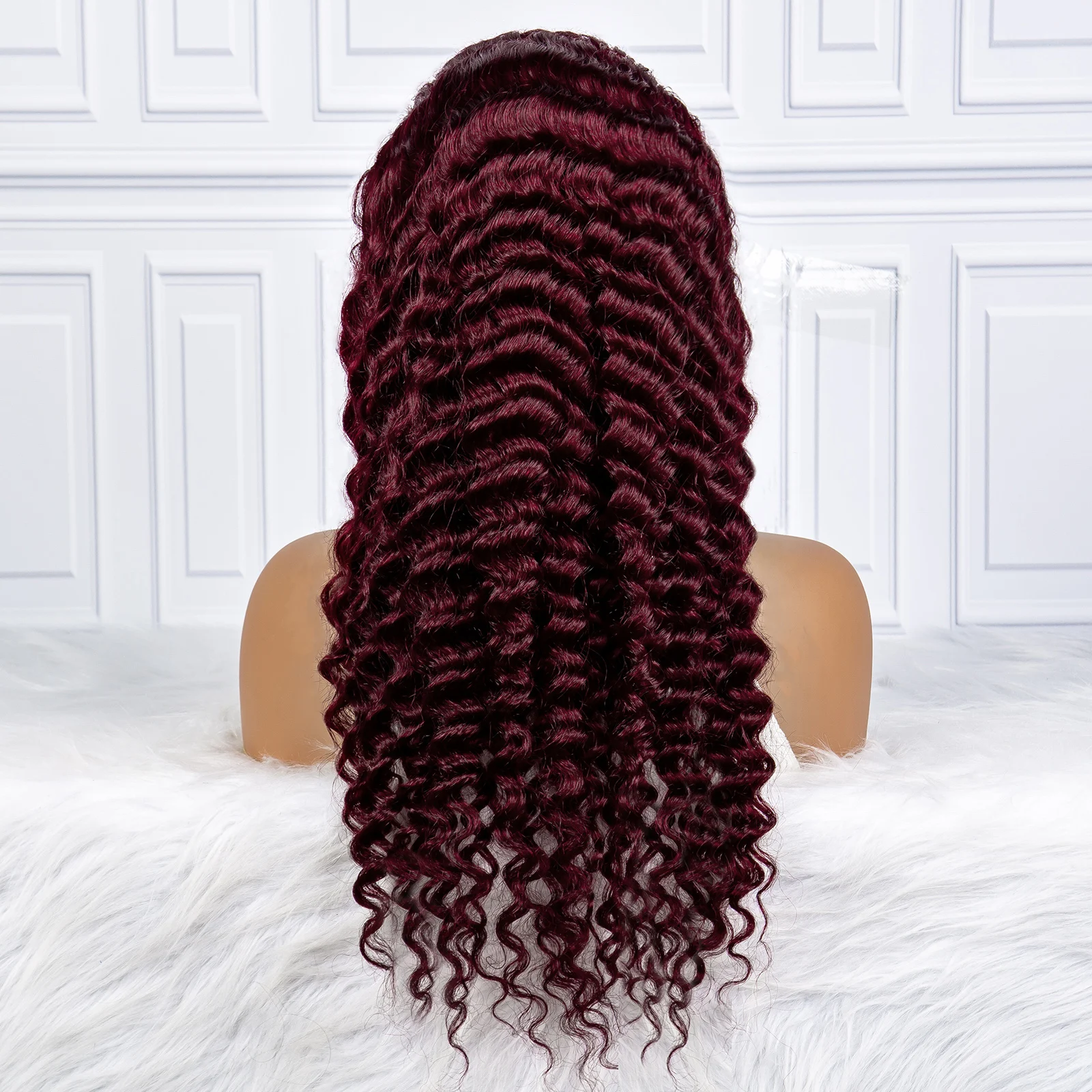 250% Density Deep Wave Wavy Human Hair Wigs 99J Color 13x4 Transparent Lace Frontal Brazilian Hair Wig for Black Women