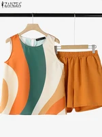 ZANZEA Women 2PCS Short Sets 2025 Summer Printed Tanks Short Suit Holiday Stitching Pleats Outfits Casual Loose Matching Sets - Image 5